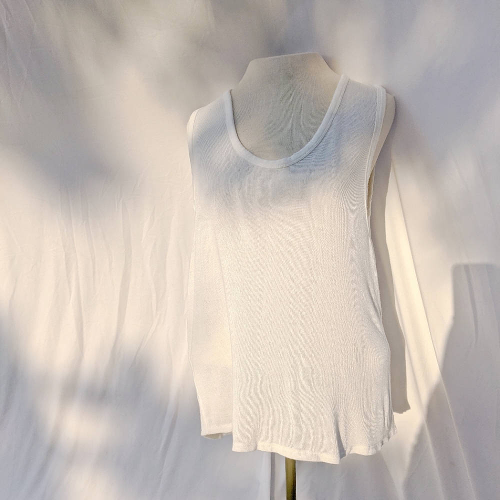 Free People We The Free White Cotton Oversized Tank Large